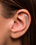 Round Shaped Stone Stud with Hanging Chain