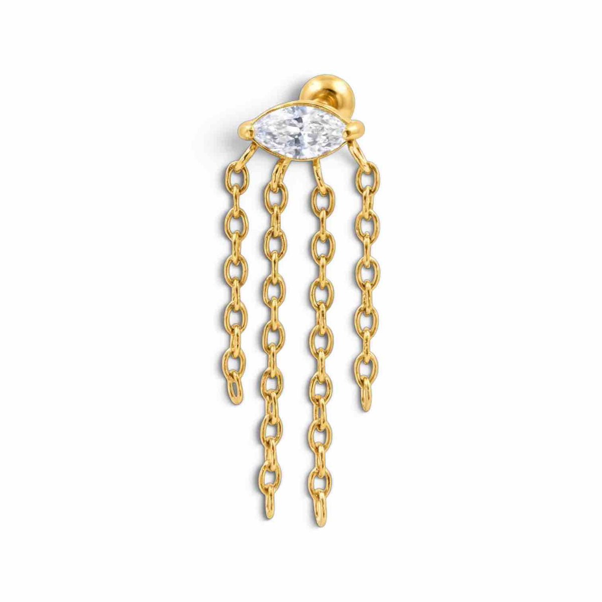 Eye-Shaped Stone Stud with Hanging Chain