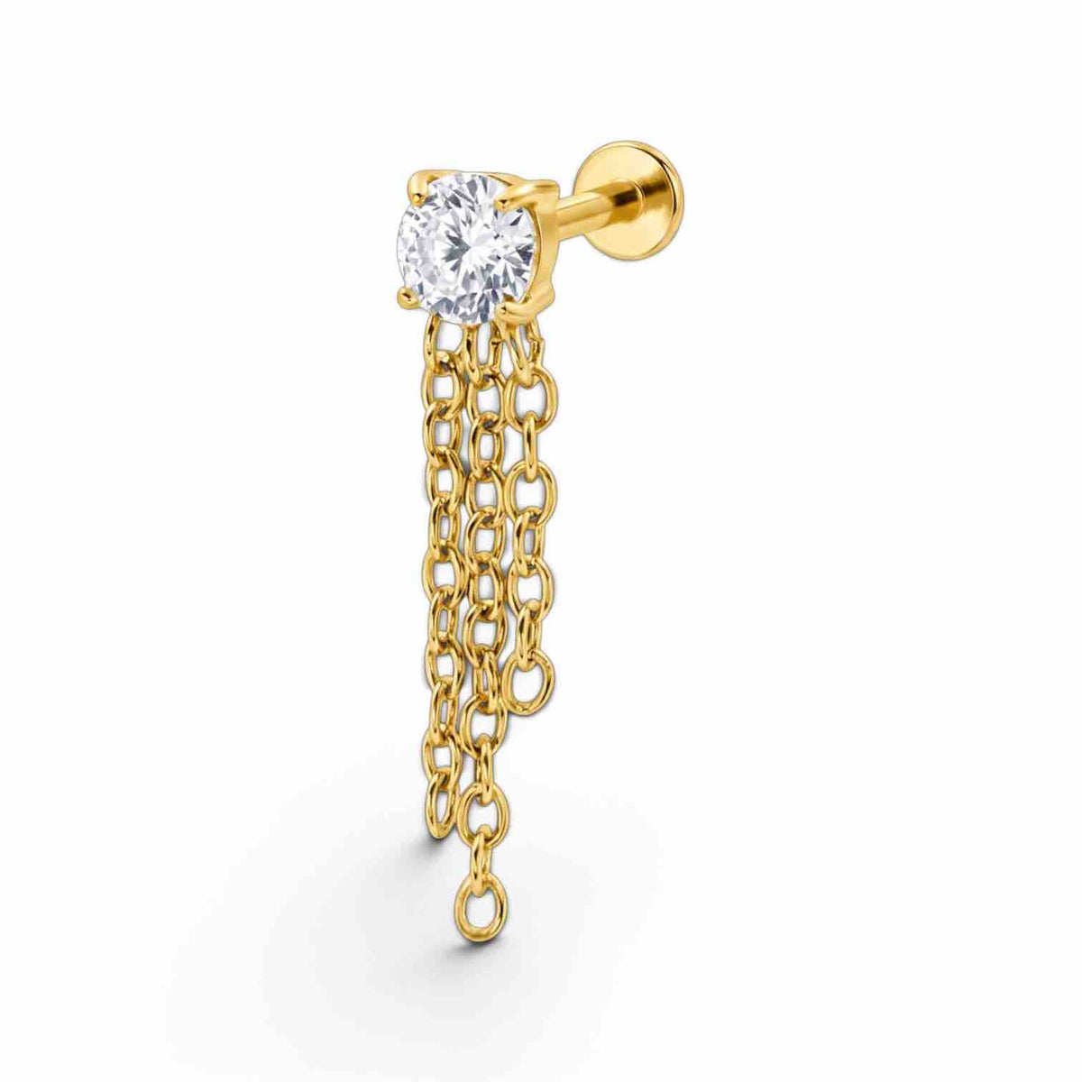 Round Shaped Stone Stud with Hanging Chain