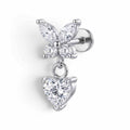 Butterfly Shape with hanging heart stud Silver